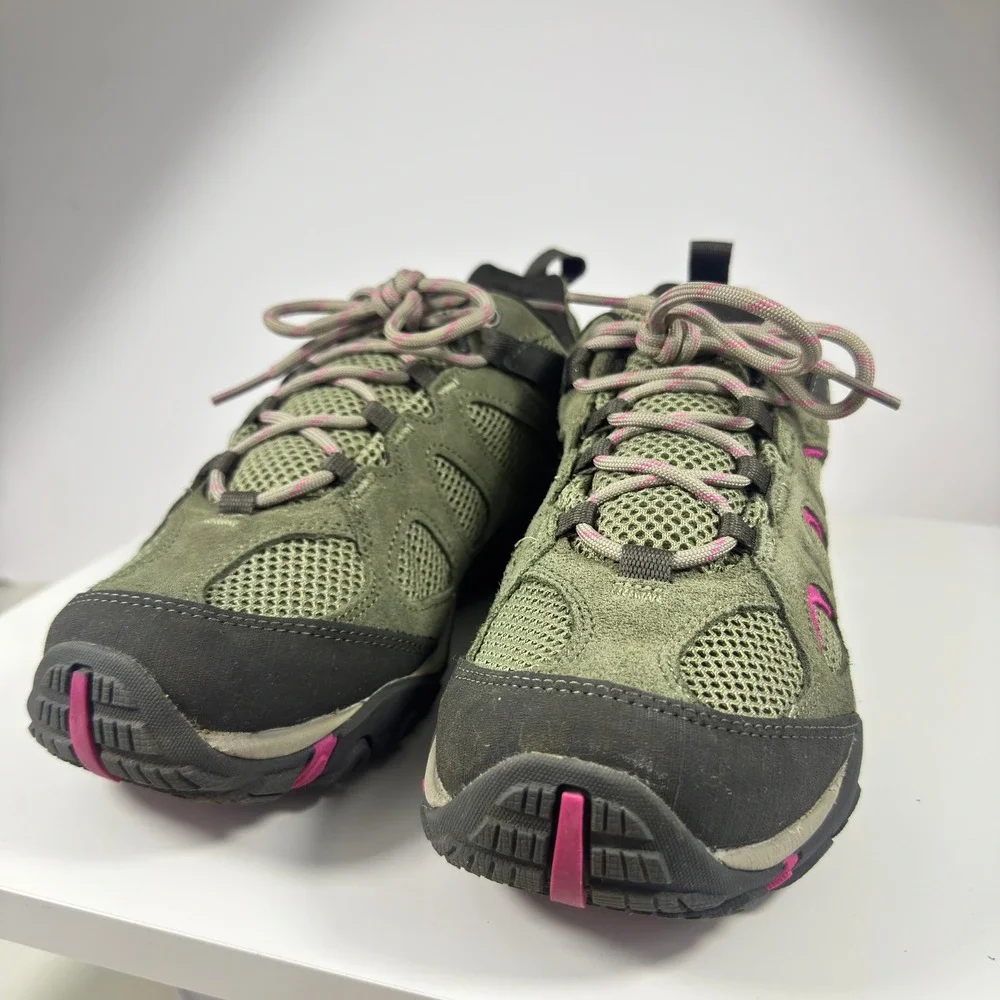Merrell Alverstone Hiking Shoes Womens 9.5 Olive Green Pink Suede Mesh J135202